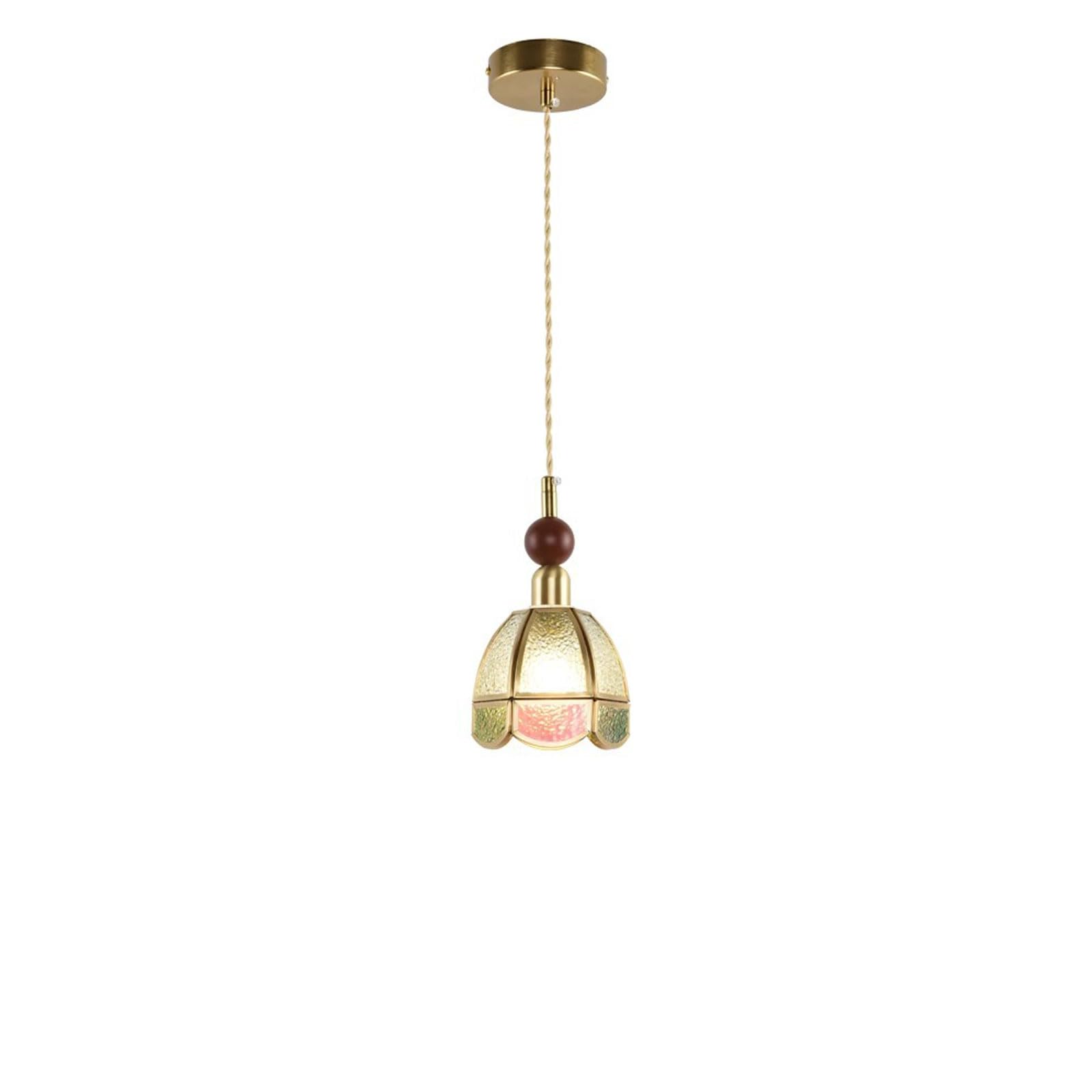 Rszcsmo Multicolor French-Style Solid Wood Pendant Light 4.72In Vintage Hand-Soldered Colored Glass Bedside Hanging Lamp Suitable For Dining Tables, Hallways, Study Rooms Lighting Fixture