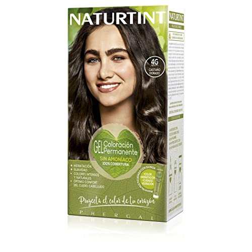 NATURTINT Biobased, Coloración Permanente Sin Amoniaco, 100% Cobertura de Canas, Tinte para el Cabello con Ingredientes Naturales, Color Intenso, Natural y Duradero, 4G Castaño Dorado, 170ml