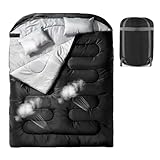 Fenayuu Saco de Dormir para 2 Personas | Saco para 2 Personas Extra Grande,Equipo de Viaje Abrigado para Senderismo Exterior Unisex en Invierno con Soporte Cálido