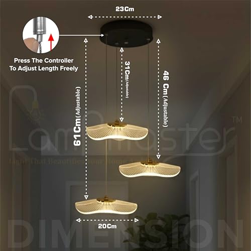 Image of 3 Crystal Wave Pendant Light | Modern Acrylic Chandelier with Antique Gold Finish | Elegant Wave Design Hanging Light for Living Room, Bedroom, Dining Room, Restaurants Ceiling Lamp