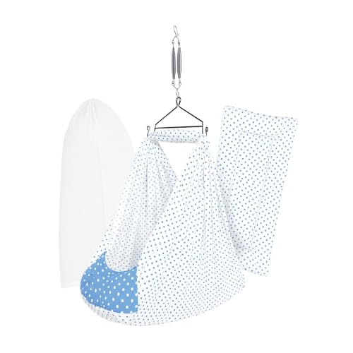 Image of Premium Swing Cradle Set | Cradle Cloth, Padded Bed, Mosquito Net, Heavy-Duty Spring & Triangle Hanger | Up to 15 kg | Light Blue Dot