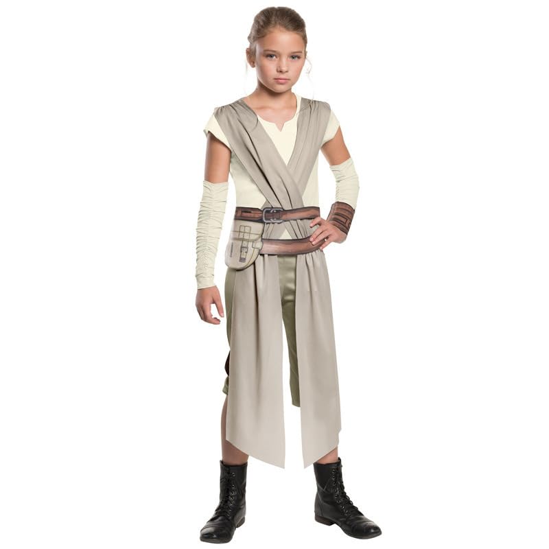 ELEGAWHISPR 4 Pcs Rey Costume for Girls Halloween Deluxe Jumpsuit Kids Cosplay Outfits with Belt Bracer Accessories Set (Medium(6-8 Years))