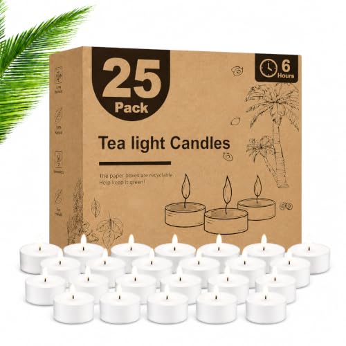 Image of JD Fresh 25 Pieces Smokeless Tealight Candles for Home /Unscented 6 Hour Long Burning Dripless Paraffin Wax Tealight /100% Cotton Wicks Candle for Decoration /Wedding /Emergencies (3.7 x 2.2 cm,White)