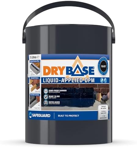 Drybase Liquid Damp Proof Membrane (5 Litre, Black) - Damp Proofing Paint for Internal Walls and Floors. Waterproof Paint