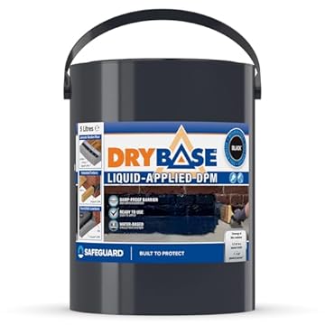 Drybase Liquid Damp Proof Membrane (5 Litre, Black) - Damp Proofing Paint for Internal Walls and Floors. Waterproof Paint