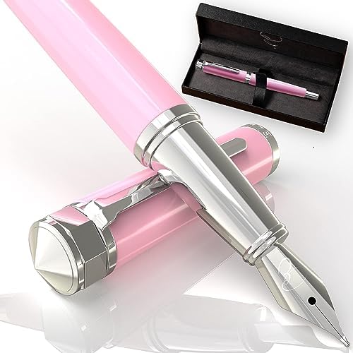 Ellington Pens Luxury Fountain Pen Set- Fountain Pens for Writing - Smooth Medium Nib - Includes Refillable Ink Converter, 3 Ink Cartridges [Black & Blue], Gift Box - Elegant Calligraphy