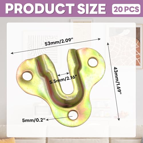 Image of Murtenze 20PCS Zinc Yellow Keyhole Hangers Buckle Type Picture Hanger, Single Keyhole Hanging Plate Mirror Picture Frame Hangers Kit for Wall Mounting Coat Rack, Mug, Wooden Board