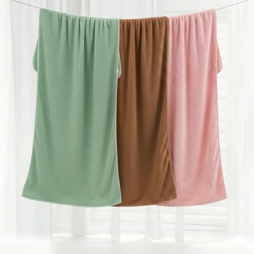 Image of Dribble Coral Fleece Weft Knitting 400gsm Bath Towel 70 x140cm | Ultra Soft, Quick Dry, Highly Absorbent | Lightweight & Skin-Friendly Towel for Bathroom, Gym & Travel, (Brown /Green /Pink, Pack of 3)