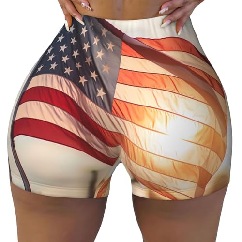 Flag Pattern Sports Shorts, high Elastic Slim Fitness Pants, Suitable for Yoga/Leisure/Daily wear