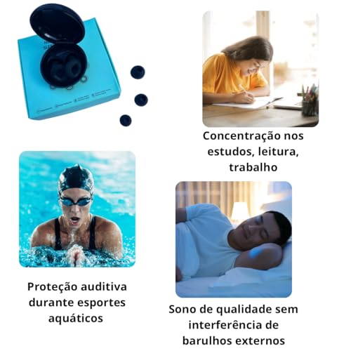 Protetor Abafador Auricular - Tampão de Silicone de Ouvido para Dormir, Estudar e Natação - Earplug