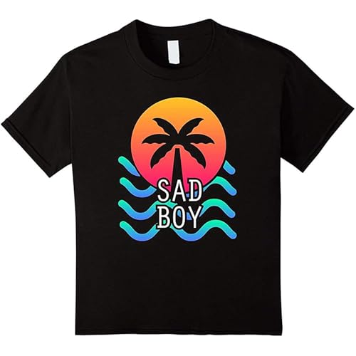 Qianqianzhi Men's Sad Boy | Aesthetic Vaporwave T Shirts Black L