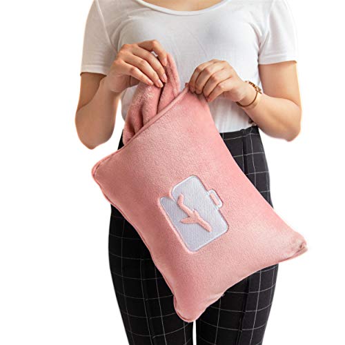 EverSnug Travel Blanket and Pillow - Premium Soft 2 in 1 Airplane Blanket with Soft Bag Pillowcase, Hand Luggage Sleeve and Backpack Clip (Light Pink)