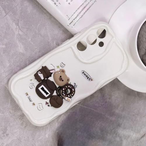 Image of for Samsung Galaxy S24 FE 5G 3D Cartoon Cute Hunny Coffee Bear and Donut Soft Case with Soft Silicone Design Case for Women Girls Back Cover for Samsung Galaxy S24 FE 5G (White)