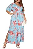 Keluummi - Vestido Largo para invitada de Boda, de Talla Grande, para Mujeres con Curvas, Vestido de cóctel Largo, de Verano, Casual, de Flores, Manga 3/4., 18 Plus