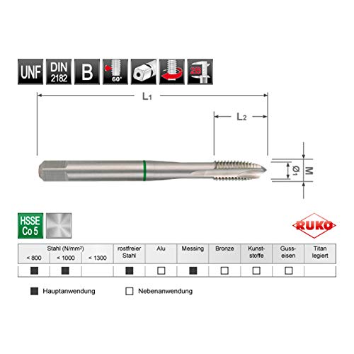 RUKO 265100UNF - Macho de roscar para máquinas UNF ~ DIN 371HSSE-Co 5, rectificado - Tipo B. Rosca Nr. 10 - Image 2