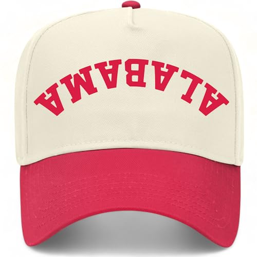 Alabama Upside Down Reversed Vintage Trucker Hat | AL | Premium Adjustable Snapback Baseball Hat for Men & Women (US, Alpha, One Size, Red/Natural)