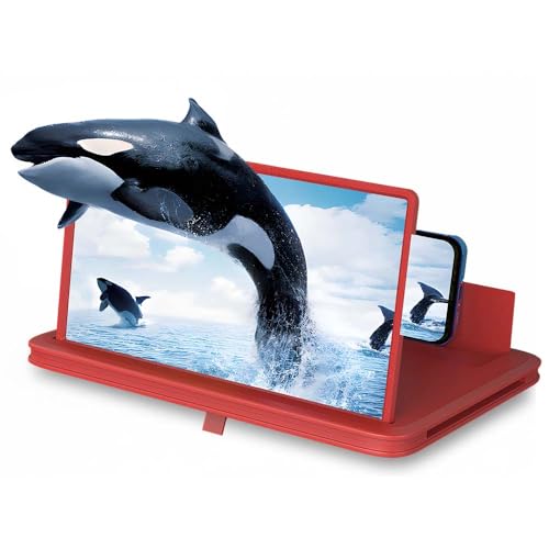 Image of 2026 Upgraded Big Screen Phone Magnifier, HD Screen Expander, Foldable Phone Stand with Movie Screen Amplifier for Travel, Portable 3D Magnifying Screen (Red, 12in)
