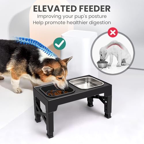 Niubya Elevated Dog Bowls, with Slow Feeder Bowl and Stainless Steel Dog Food Bowl, Raised Dog Bowls Adjusts to 5 Heights (3.15", 8.66", 9.84",11.02", 12.2") for Small Medium and Large Dogs - Image 4