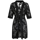 Ywmsfl Men's Lace Floral Sheer Night Robe Half Sleeve Cardigan Bathrobe Nightgown Lingerie With T-Back Panty Thong And Belt See Thro
