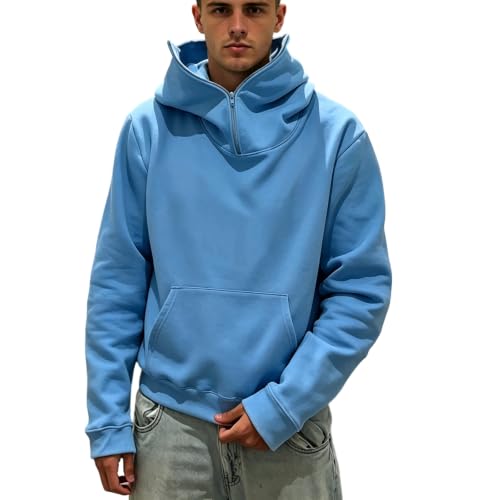 KONG JIMFAN Herren Hoodie 1/4 Reißverschluss Neck Longsleeve Sweatshirts mit Kapuze Basic Pullover Herbst Winter Hoodie mit Tasche Warm Sweatjacke...