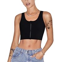 KUMAYES Transgender FTM Binder Trans für Damen Atmungsaktive Halb Kompression Brust Binder Tomboy Pullover Tank Top (Schwarz-Reißverschlüsse, S)