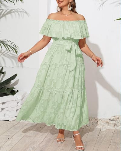 Image of Plus Size Chiffon Off The Shoulder Maxi Long Floral Summer Casual Beach Boho Sundress Women 2024
