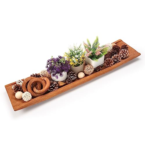 Athaliah Wood Dough Bowl, 31.5 Inchs Natural Solid Wooden Dough Bowls, Rustic Long Wooden Bread Bowl for Table Centerpiece Dining Room Home Kitchen Decor