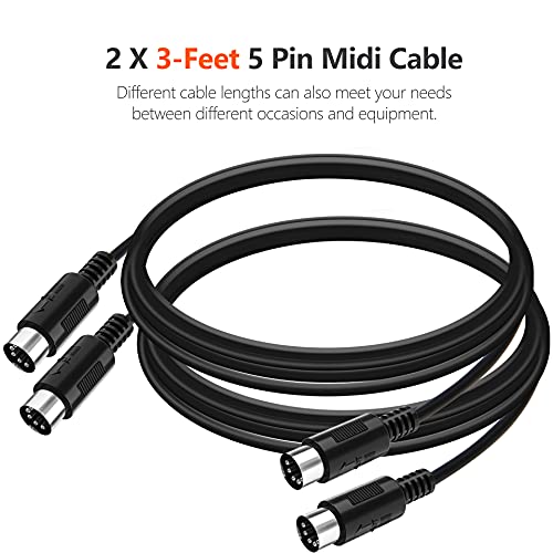 mellbree midi cable 2-pack 3-feet male to male 5-pin midi cable compatible with midi keyboard keyboard synth rack synth sampler external sound card sound source and other music gear