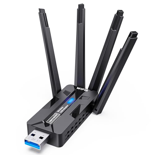 USB WiFi Adapter for PC WiFi Adapter 1800Mbps Max Speed 4 High-Gain PC WiFi Antennas Ultra-Long Range Signal Reception Wireless Wifi6 Adapter for Desktops & Laptops PC Dual-Network Card connectivity