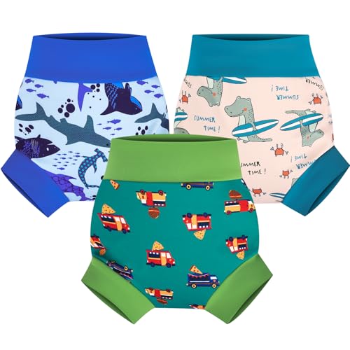 MomEasier Swim Diapers 3 Pcs Reusable Swimming Diaper for Baby Boys and Girls 2-5T Green