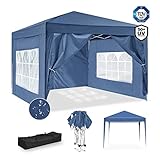 [page_title]-ISE 3x3m Garten Faltpavillon Pavillon inkl.Tragtasche,Gartenzelt,UV-Schutz 50+ mit 4 seitenteilen für Garten,Party,Hochzeit,hoch Qualität (Blau)