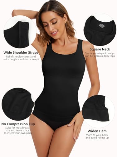 Joyshaper Shapewear Damen Bauchweg Unterhemd Bauchkontrolle Tank Top Figurformendes Camisole Body Shaper Ärmellos Top Eckiger Ausschnitt, Schwarz, M