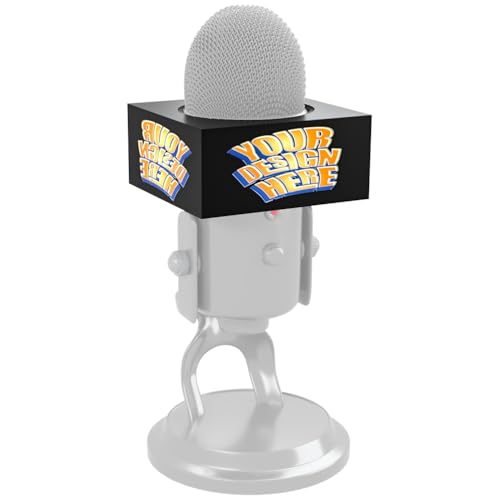 Customizable Microphone Flag Compatible with Blue Yeti USB Microphone Personalization Logo, Stylish Decoration for Streamers/Content Creators (Black)