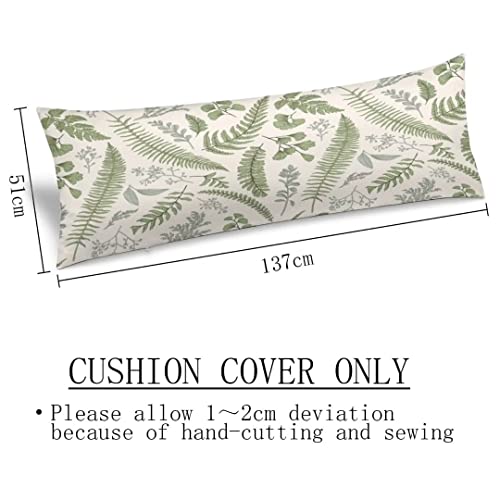 Sage Green Body Pillow Cover Green Leaves Tropical Plant Leaf Botanical Vintage Floral Cushion Long Pillowcase With Zipper Luxury Pillow Covers Decorative Large Bedding Pillow Cases For Couch, 20"X54" #TOP4