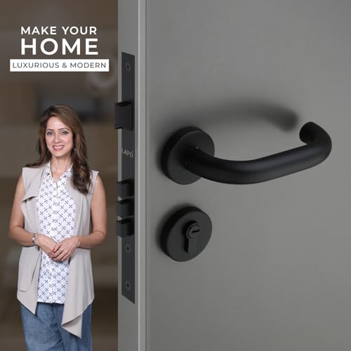 Image of LAPO Mortise Door Lock for Home Main Door & Bedroom with Handle - Left-Right Fit 30-50mm Door Home Office Hotel - Heavy-Duty 70mm Cylinder - 50x85mm Body - 3 Brass Keys |Black Finish | CMH-6T