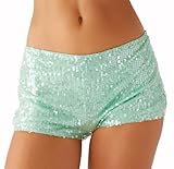 Women Sequin Micro Shorts Mini Sparkly Low Rise Going Out Y2k Shorts Sexy Glitter Rave Booty Boxers(Mint Green,Small)