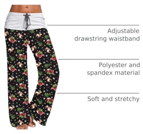 Image of iChunhua Women's Comfy Stretch Floral Print Drawstring Palazzo Wide Leg Lounge Pant
