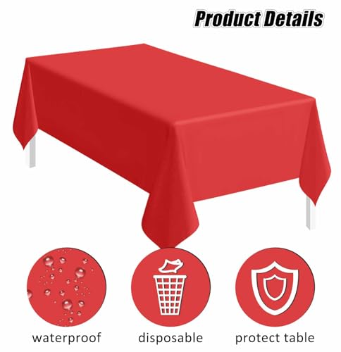 Image of SietDESEO 2 Pack Red Plastic Tablecloth Rectangle 54 x 108 Premium Disposable Table Cloth Plastic Red Table Cover for Wedding Baby Shower Party Decorations