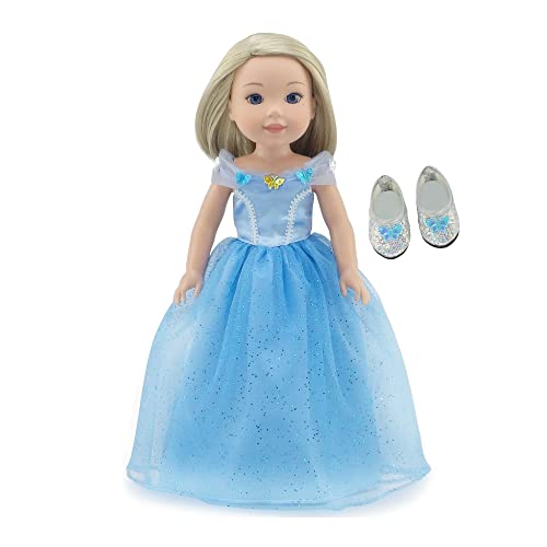 Emily Rose 14 Inch Doll Lovely Princess Ball Gown Costume With Glass Slippers Doll Shoes | 14" Doll Clothes & Accessories Compatible With Wellie Wishers Dolls #TOP3