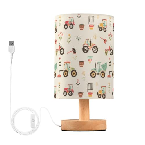 ARGTILDN Farm Tractor Tools Flowers LED Table Lamp for Bedroom with USB