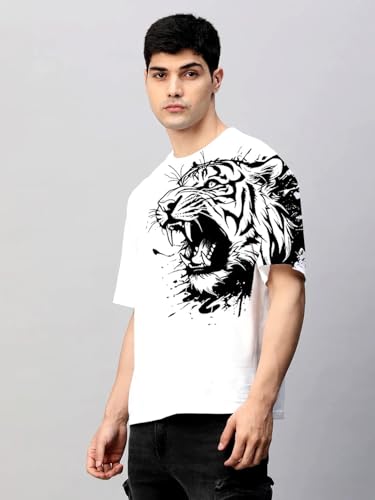 Image of spab Tiger Print Stylish Men's T-Shirt - Trendy Graphic Tee for Men | Casual Wear | Soft Cotton, Breathable, Comfortable Fit, Modern Design | Cool Black Printed Graphic T-Shirt for Men - Size XXL