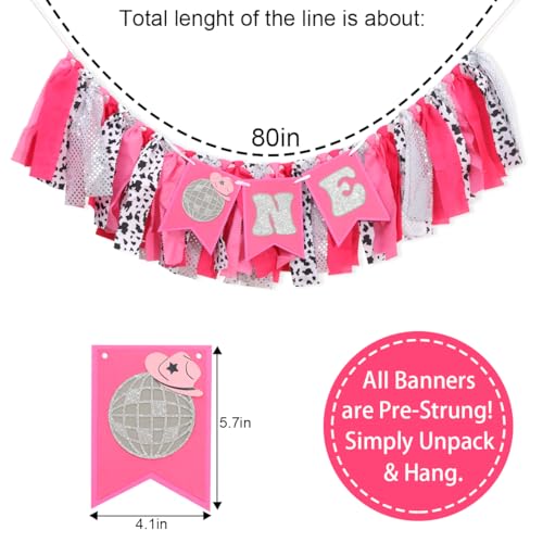 Image of Cowgirl One Birthday High Chair Banner,Disco 1st /First Birthday Decorations | Disco Party Girls Smash Cake Decorations,My First Rodeo