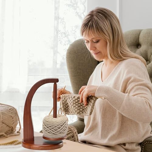 Image of Yarn Holder for Crocheting,Wooden Yarn Spinner for Crochet，Magnetic Yarn Ball Holder，Rotating Pendulum Yarn Ball Dispenser Stand，Crochet Gift for Knitting Lovers