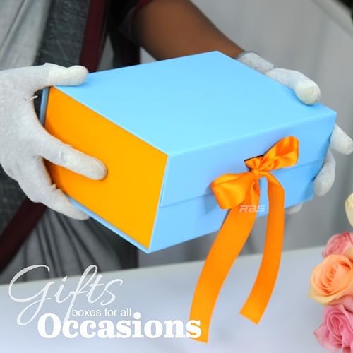 Image of RBS - Gift Box for Packing (23 x 16 x 10cm) Folding Gift Boxes (1 Pack) Rectangular Gift Box Empty Multipurpose Gift Hamper Box Empty Holds Upto (5 kg) Hamper Box with Ribbon (Amber Sky)