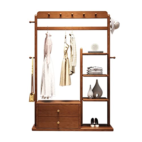DIANXI Perchero Independiente Perchero creativo Dormitorio de piso a techo con estante cajón doble capa Taburete for cambiar zapatos en la sala estar Perchero Resistente(80 * 38 * 170cm)