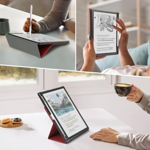 Image of CoBak Case for 11 inch Kindle Scribe 3rd Generation 2025, Kindle Scribe Colorsoft with Two Viewing Angles - All New PU Leather Cover with Auto Sleep Wake, Pen Holder. Lychee Red