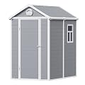 NOVIRE 6x4.5 Large Outdoor Storage Shed with Floor, Spacious Tool Shed for Lawn Mower, Bike, and Patio Furniture, Includes Lockable Door and Ventilation, Polypropylene Resin, Arctic Light Gray