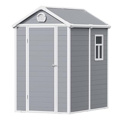 NOVIRE 6x4.5 Large Outdoor Storage Shed with Floor, Spacious Tool Shed for Lawn Mower, Bike, and Patio Furniture, Includes Lockable Door and Ventilation, Polypropylene Resin, Arctic Light Gray