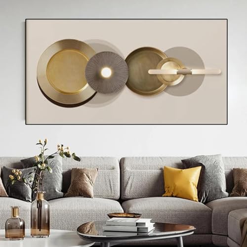 Peinture sur toile abstraite géométrique dorée 40x80 cm sans cadre