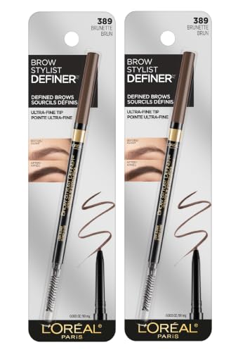 L'Oreal Paris Makeup Brow Stylist Definer Waterproof Eyebrow Pencil, Ultra-Fine Mechanical Pencil, Draws Tiny Brow Hairs and Fills in Sparse Areas and Gaps, Brunette, 0.003 Ounce (Pack of 2)